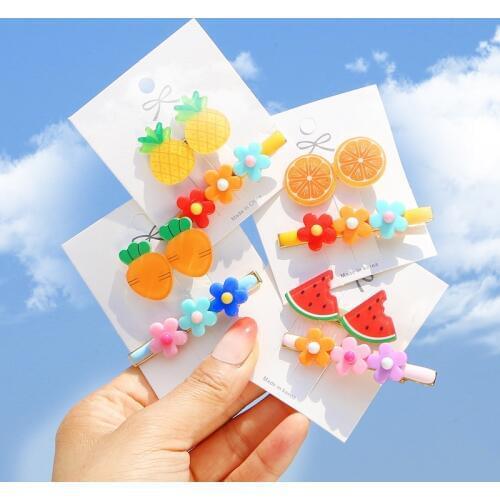 2PCS Cloud Lollipop Rainbow Hairpins Hair Clips for Girls Hair Accessories Set Bow Animal Fruit Barretes Childrens Hairgrips