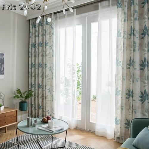 American Cotton and Linen Style Printed Curtain Finished Custom Shading Curtains for Living Dining Room Bedroom