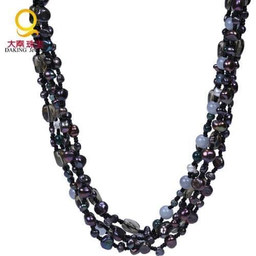 Daking Real Potato shape Pearl Necklace with stone beads collares gift