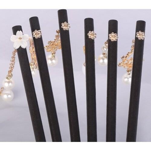 Vintage Wooden Pearl Tassel Hair Sticks for Women Chinese Style Hairpins Hair Clip Girls Jewelry Gifts Hair Accessories Fashion