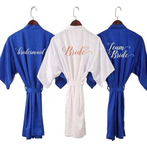 Sexy short satin robe women royal blue kimono wedding party gift bridal dressing gown team squad bridesmaid robes