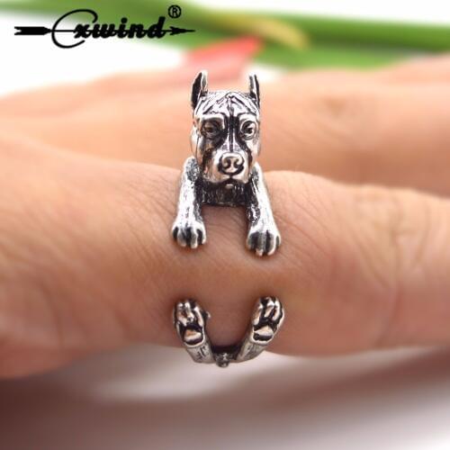 Cxwind Punk Vintage 3D Pit Bull Puppy Dog Animal Adjustable Boho Chic Pitbull Rings For Women Aneis Charm Jewelry Drop Shipping