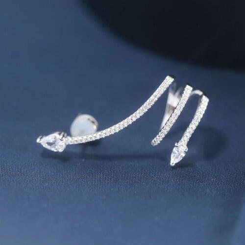 SLJELY High Quality Real S925 Sterling Silver Snake Earring Micro Pave Full AAA Cubic Zirconia 1pc for Women Luxury Fine Jewelry