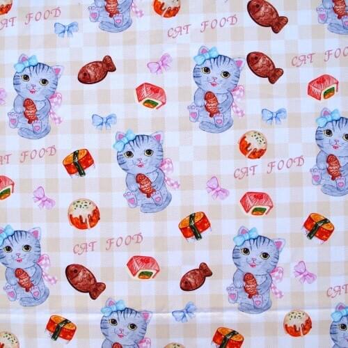 1 yard Cotton Fabric for cloth,handmade,patchwork,bedding - Patch,Cat and fish (width=110cm)