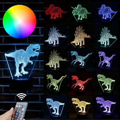 3D Illusion Lamp Dinosaur Series Colors Creative Gift for Kid Night Light Decor LED Toy Touch Remote Control USB Bedroom Dynamic