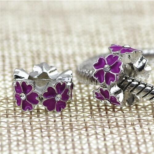 4 colors Flower beads big hole Fit DIY pan style Charm Snake skeleton bracelet necklace round Jewelry Drop shipping