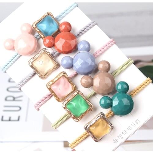 5pcs/set Korean Summer Cute Simple Jelly Color Mouse Crystal Girls Elastic Hair Rope Ponytail Holder Scrunchies Hair Accessories
