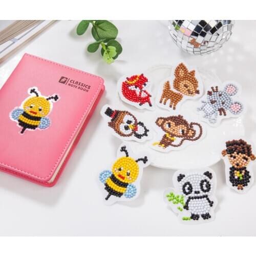 6-10 Pieces Diamond Stickers Cute Pattern cartoon Owl Deer Panda Girls Animal Diamond Painting Fridge Phone Book magnet Decor