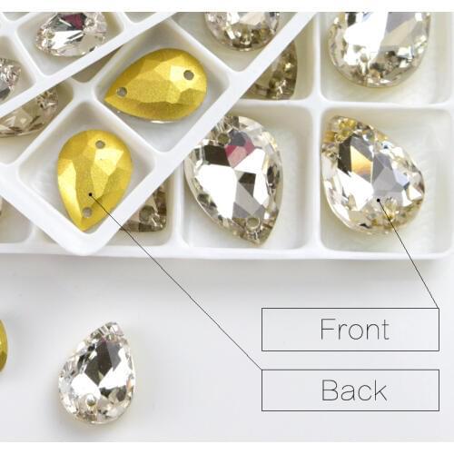 All size Teardrop Glass crystal Sew On Rhinestones Glass Stone pointback two holes Sewing Rhinestones Wedding Dress Accessories