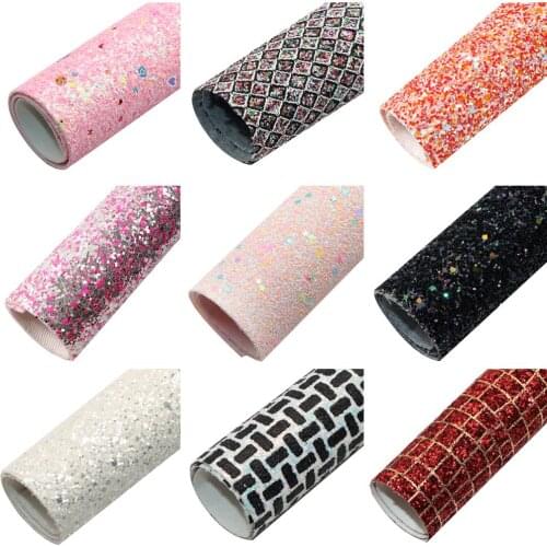 Shimmer Chunky Glitter Faux Leather Sheets Sequins Geometric Synthetic Leather Fabric 20x33cm for DIY Earrings Hair Bows