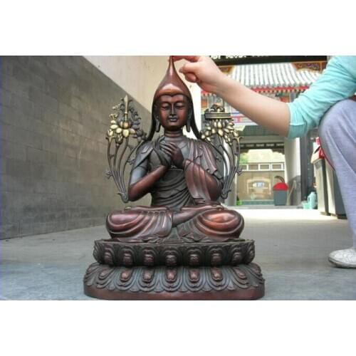 Fast shipping USPS to USA S0617 20 Tibet Buddhism Pure Bronze Copper Carved Master TSONGKHABA Buddha Statue