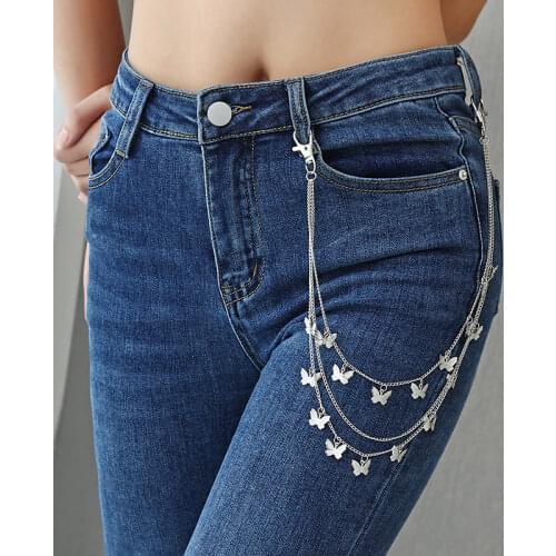 Punk Butterfly Metal Pants Chain Multi-layer Hook Waist Chain Hip Hop Fashion Unisex Trousers Chain Jeans Decor