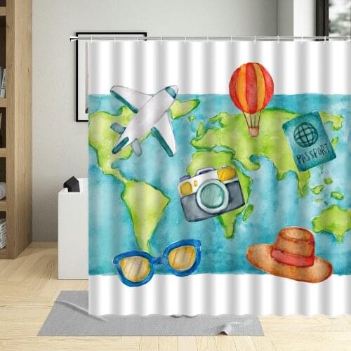 Decorative World Map Pattern Shower Curtain Cartoons Creative Kids Child Bathroom Curtains Waterproof Bathtub Decor With Hooks