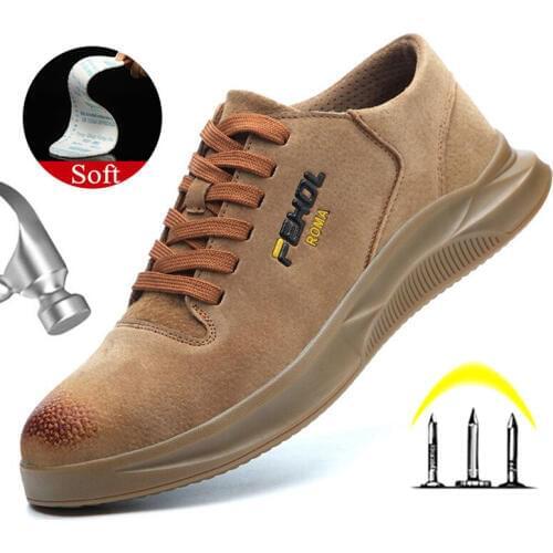 Yadibeiba Breathable Safety Work Shoes For Men Anti-Skidding Leather Shoes Protective Work Shoes Industrial Safety Boots