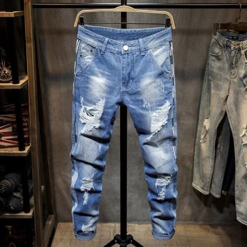 Men Jeans Jean Homme Pantalones Hombre Denim Trousers Male Casual Designer Ripped Biker High Quality Slim Pants Blue Streetwear