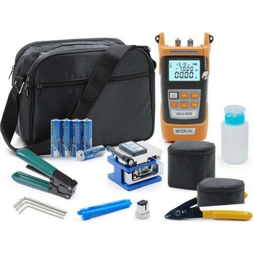 FTTH Fiber Optic Tool Kit with FC-6S Fiber Cleaver and Optical Power Meter 5MW Visual Fault Locator machine Wire stripper CFS-2