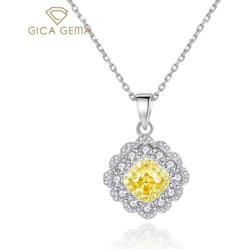 GICA GEMA Women Zircon Pendant Necklace 925 Sterling Silver Geometric Yellow Zircon Gems Wedding Party Engagement Fine Jewelry