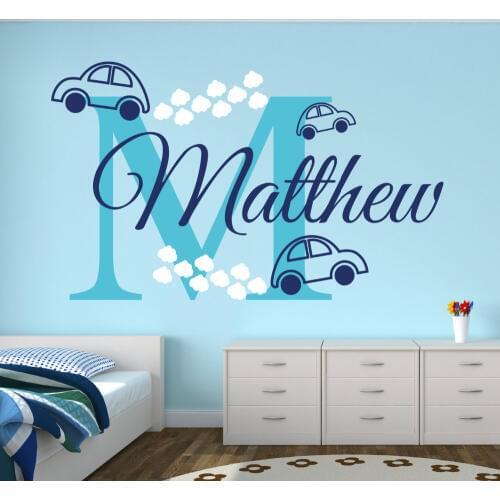 Personalized Name Cars Wall Stickers For Boys Bedroom Removable DIY Wall Stickers For Kids Room Nursery Vinilos Parede JW016
