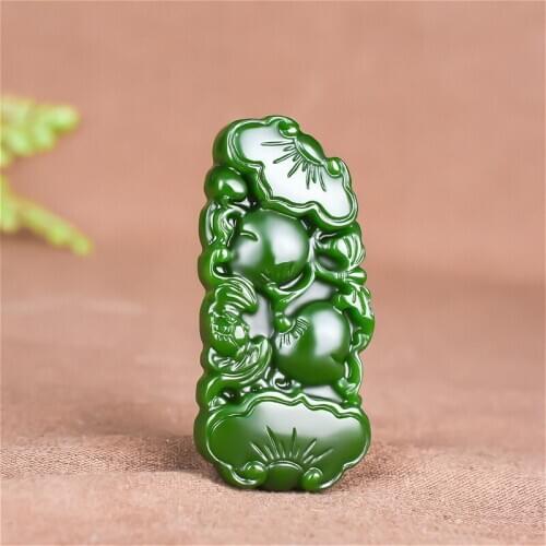 Chinese Hand-Carved Ruyi Green Jade Pendant Necklace Natural Fashion Charm Jewelry Accessories Amulet for Men Women Lucky Gifts