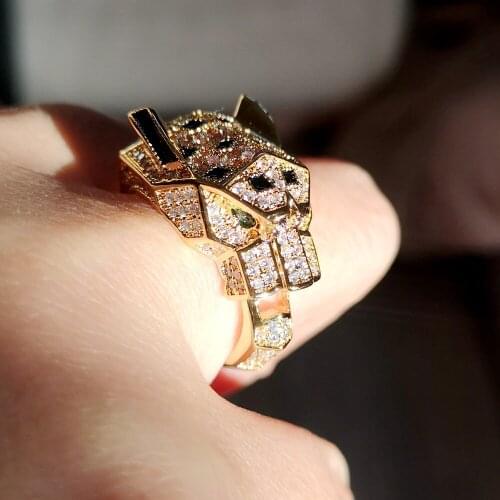 Black spot Leopard Head Rings paved 3A Cubic Zirconia Stone Animal Panther Ring for Men or Women copper Party jewelry 2020