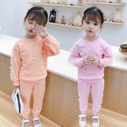 Baby girl clothes set spring autumn long-sleeve girl cherry sweater 2-piece suit girl casual sportswear suit children clothing
