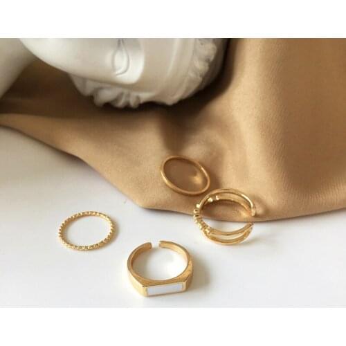 2021 Womens Luxury 4 pcs Gold Silver Ring Set Adjustable One Size Geometry Girl Dating Party Fashion Wedding Rings Set Jewelry