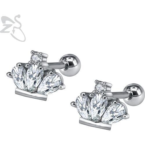 Beautiful Crystal Stud Earrings Crown Earrings 316L Stainless Steel Ear Stud Piercing Women Earrings Body Jewelry aretes Girl
