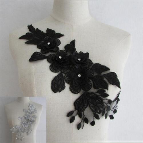 Lace Fabric collar gold thread 3D flower sewing rhinestone Application Embroidered Laces trim craft materials Dress Accessories