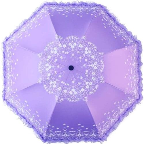 Lace Women umbrella three folding sunny and rainy dual-use black coating sunscreen umbrella windproof strong umbrella