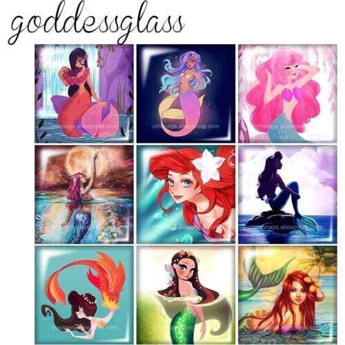 New Beauty Mermaid Girl Wishes Square 10pcs mixed 12mm/20mm/25mm/30mm photo glass cabochon demo flat back Making findings