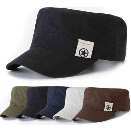 Fashion Flat Roof Military Hat Cotton Five-pointed Star Baseball Caps Unisex Solid Color Travel Gorras Fitted Kappe Visor Bonnet