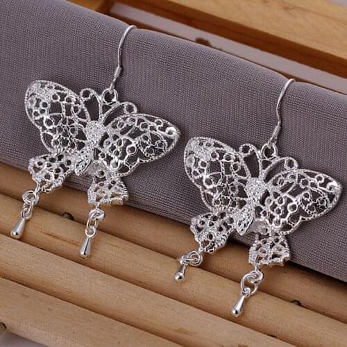 Fashion jewelry Earring For Women, Plated Earrings Hollow Butterfly Earrings E108 /TWAZGRQD OLWUREGY silver color