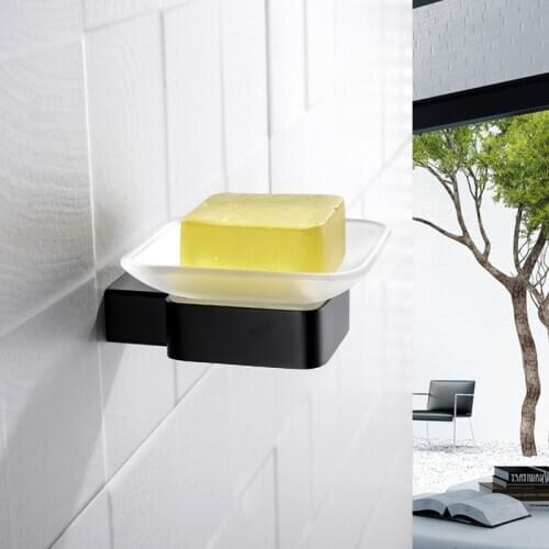 Black Soap Dishes Bathroom Wall Mounted Stainless Steel Soap Holder with Glass Dish Soap Shelf Bathroom Accessories