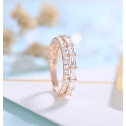 Vantage 14K Rose Gold Baguette Moissanite Wedding Band for Women Anniversary Gift