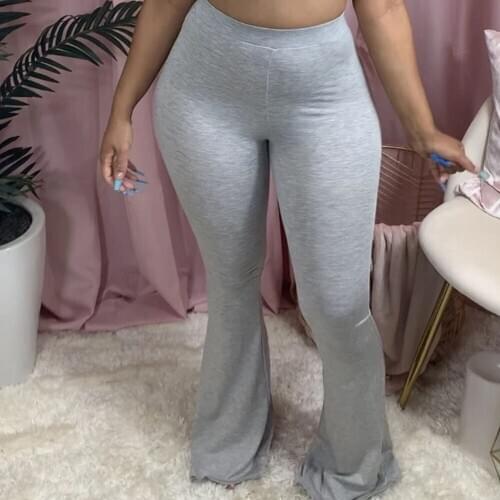 Solid Casual Elastic Wide Leg Flare Pants Women Loungewear Leggings High Waist Bell Bottom Trousers Jogger Plus Size Sweatpants