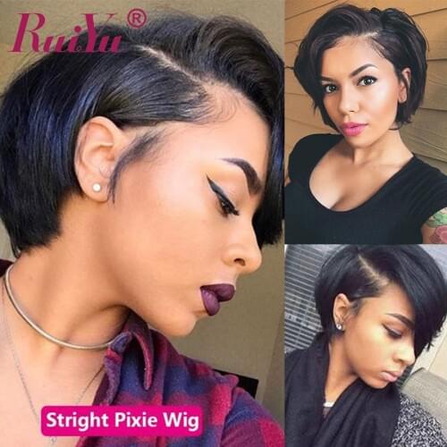 RUIYU PIxie Cut Wig Straight 4x4 Lace Front Human Hair Wigs For Black Women Brazilian Remy Hair Short Wigs Natural Color