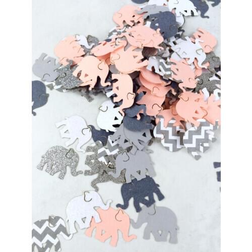 Peach and gray chevron and solid | Elephant baby Shower | Elephant Baby Shower | Chevron Table decor scrapbook Confettis
