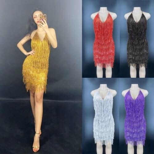 Singer Host Car Model Shiny Fringe One-Piece Shirt Nightclub Gogo Dancer Performance Costumes Birthday Dress For Women DQL4067