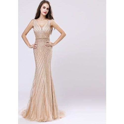 Crystal Mermaid Beading Prom Party Dress 2021 Sexy Elegant Beading Vestidos De Festa Evening Wear Formal Occasion Gown 003