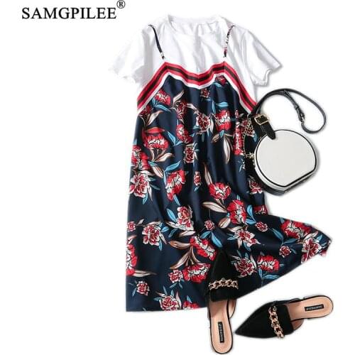 Dresses 2020 Casual Summer Cloth For Women A-line Print Dress Plus Size Elegant Dress Knee-length Empire O-neck Dress For Women