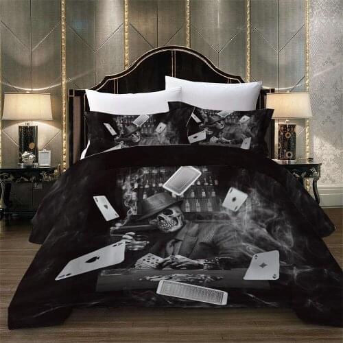 Bed Linens Black Poker Skulls Bed Comforter Originality Sugar Skull California King Bedding Sets EU 240x220cm Double 200x200cm