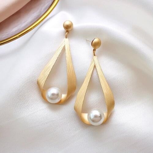 Big Rhinestone Simulated Pearl Earrings 2021 For Women Lover Geometric Gold Round Drop Dangle Earring Korean Statement Jewelry