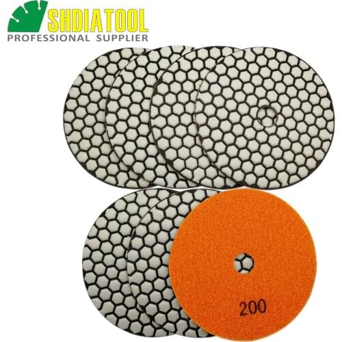 SHDIATOOL 7pcs 125mm #200 dry polishing pads diameter 5inch Resin bond diamond flexible Grinding disc For granite marble ceramic
