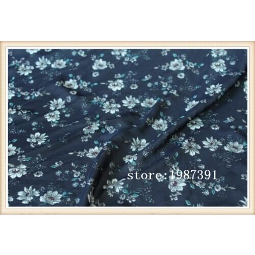 150cm width chiffon fabric small flowers pattern dark blue background can see through for skirt suit-dress headband CH-6893