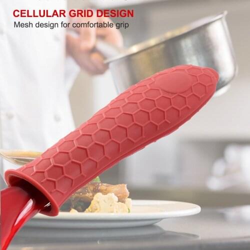 Silicone Anti-Hot Pot Handle Grip Cover Non-Slip Honeycomb Skillet Frying Pan Holder Sleeve Cookware Parts Skillet Grip Sleeve