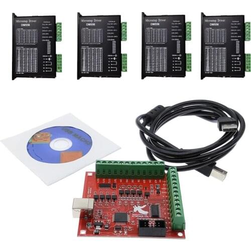 CNC control system Red Flying Eagle Card kit, 1*Red Flying Eagle Card+4*DM556 Drive+1*Black USB Flat Cable +1*CD