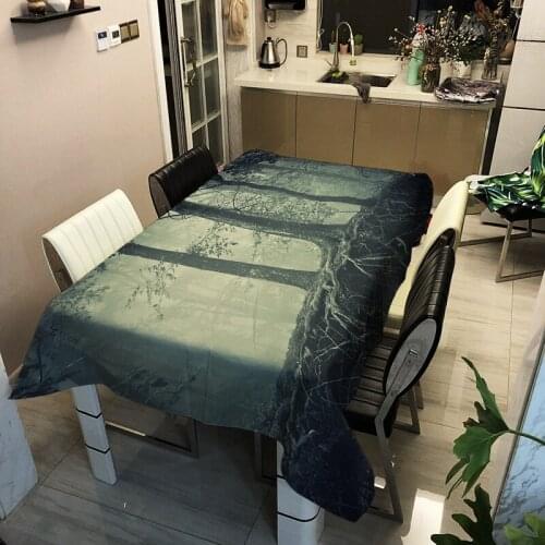 3D Forest Tablecloth Green Forest Scenery Pattern Washable Polyester Cloth Party Wedding Dining Table Cover Protector