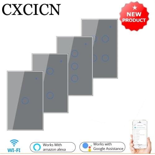 WiFi Smart Switch Remote Control by Tuya App,Touch Switchs Alexa Google Home 1/2/3/4 Gang 220V Interruptor