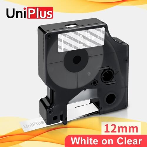 UniPlus White on Clear 45020 Label Tape 12mm Replace Dymo D1 Label Maker 7m Length for Dymo LabelManager 280 350 160 100 Printer