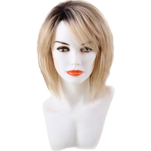 MagiDeal Short Human Hair Wigs W/ Cap Resistant for Women Ombre Blonde